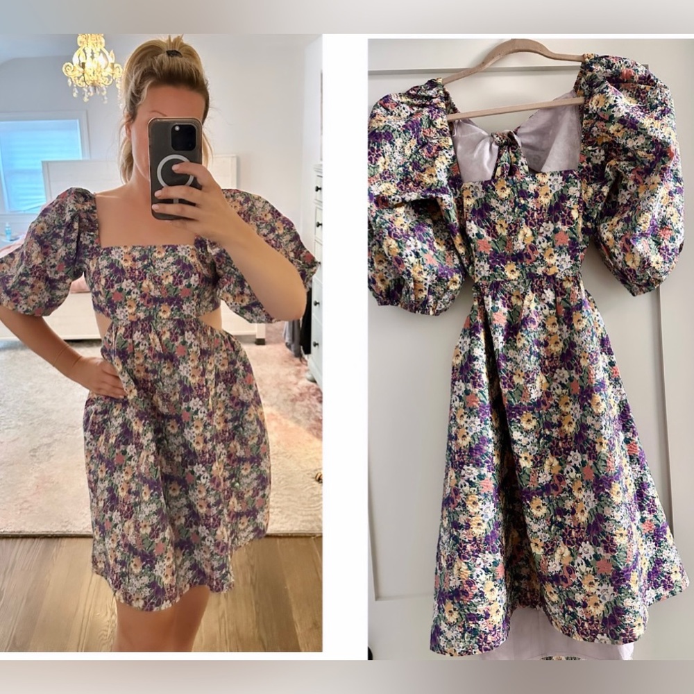Moodie Brand Floral Open Back Dress with Side Cutouts 
NWT